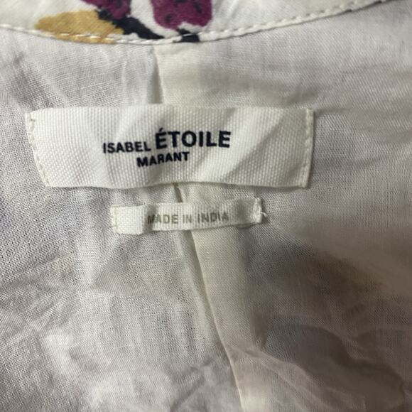 Isabel Marant Etoile Sireny Dress Cream Ecru Floral Multi Cotton Puff Sleeve 8 - Picture 9 of 9